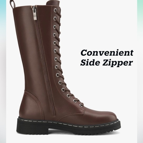 Rollda Combat Boots Mid-Calf  Lace Up Side Zipper Riding Boots Military Boots - Picture 5 of 8